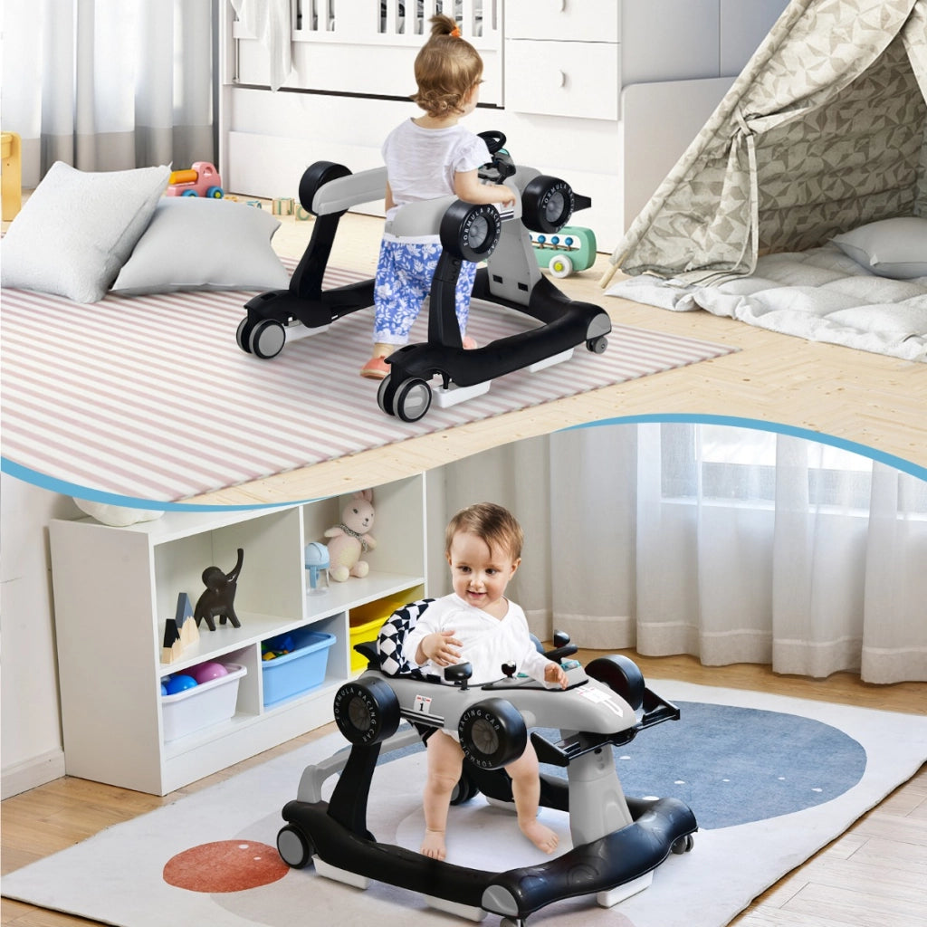 Primi passi 4 in 1 per neonati con altezza e velocit¨¤ regolabili, Primi passi a spinta con carillon con luci Grigio
