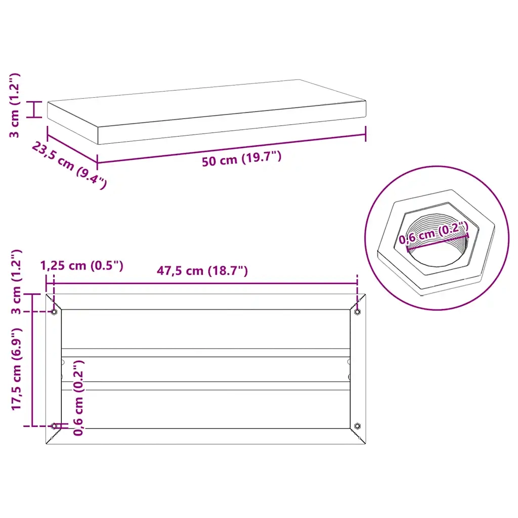 Mensole a Muro 2 pz 50x23,5 cm Nero in Acciaio Inossidabile 30295