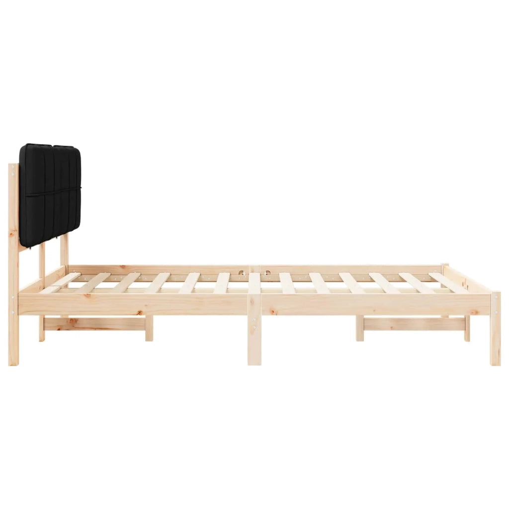 Letto con Testiera Rivestita Nero 140 x 200 cm Pino massello