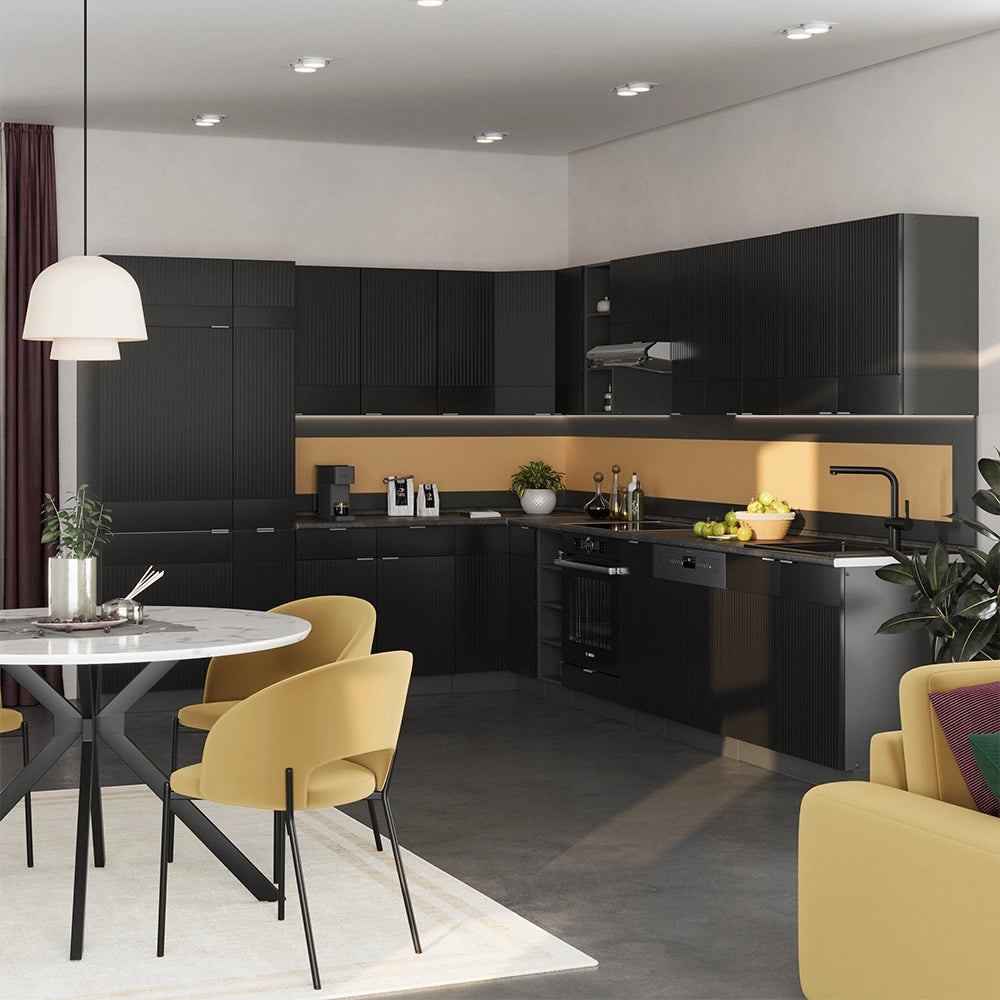 Cucina angolare completa Fame-Line Nero rigato/Antracite 347 x 60 cm, PL Marmo Vicco