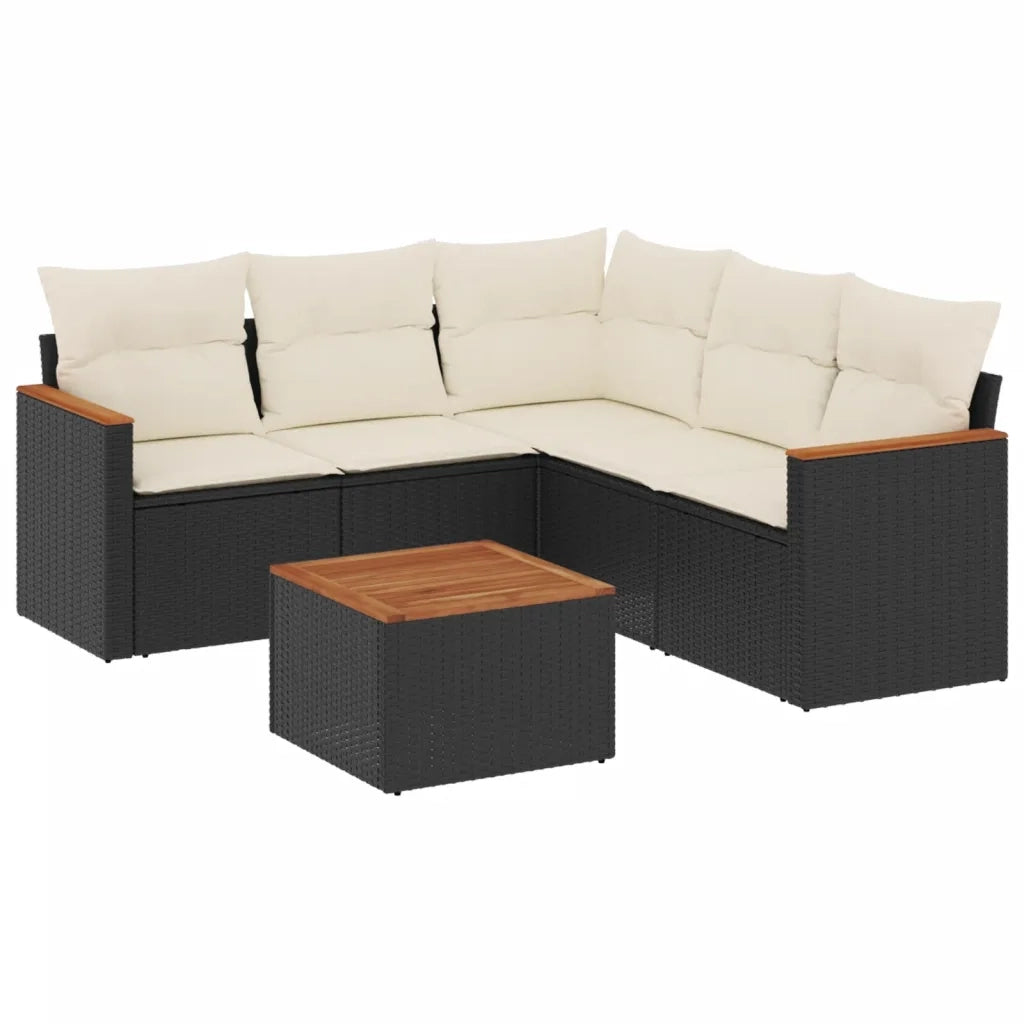 Set Divano da Giardino 6 pz con Cuscini Nero in Polyrattan 3225965