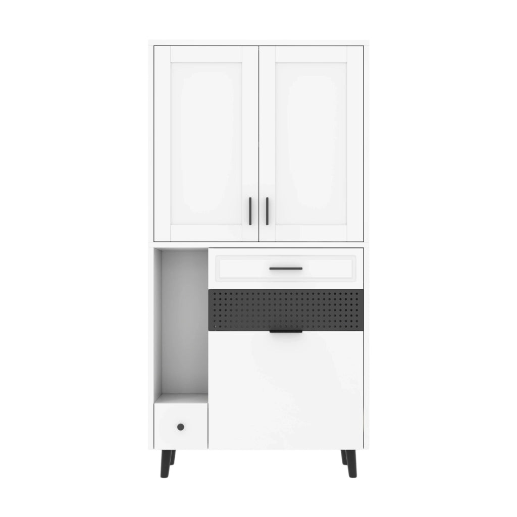 Armadio multifunzione per gatti 80x40x161 cm con ripiani regolabili; cassetti; legno ingegnerizzato bianco