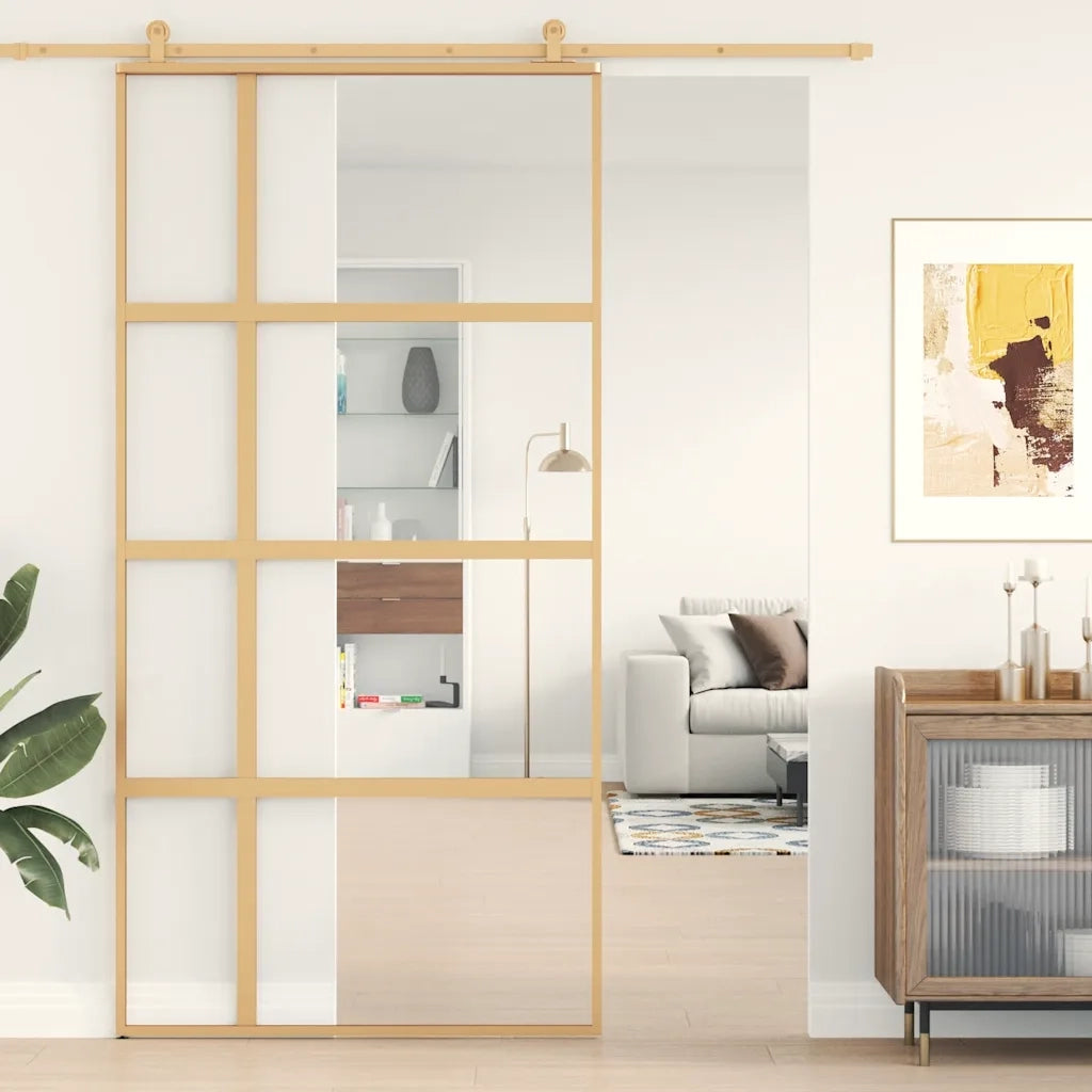 Porta Scorrevole Oro 102,5x205 Vetro Trasparente ESG Alluminio 155192