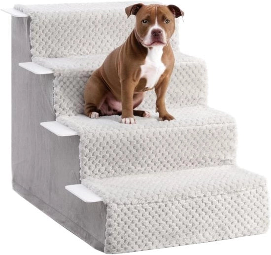Scalete per Animali di 44 cm con Copertura Removibile Lavabile per Cani e Gatti Piccoli - Gradini Antiscivolo per Letto e Divano - Grigio