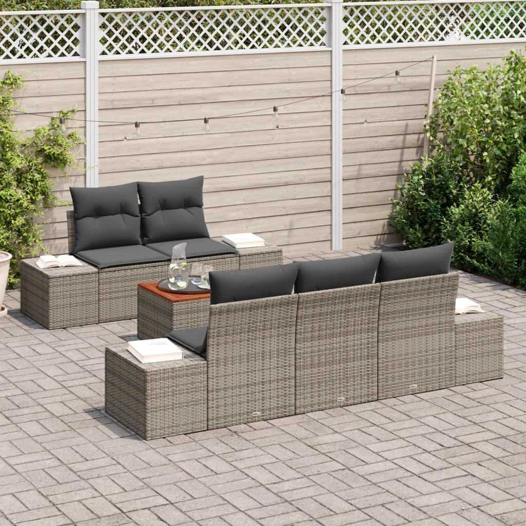Set di divani da giardino con 6 pezzi e cuscini grigi in rattan sintetico