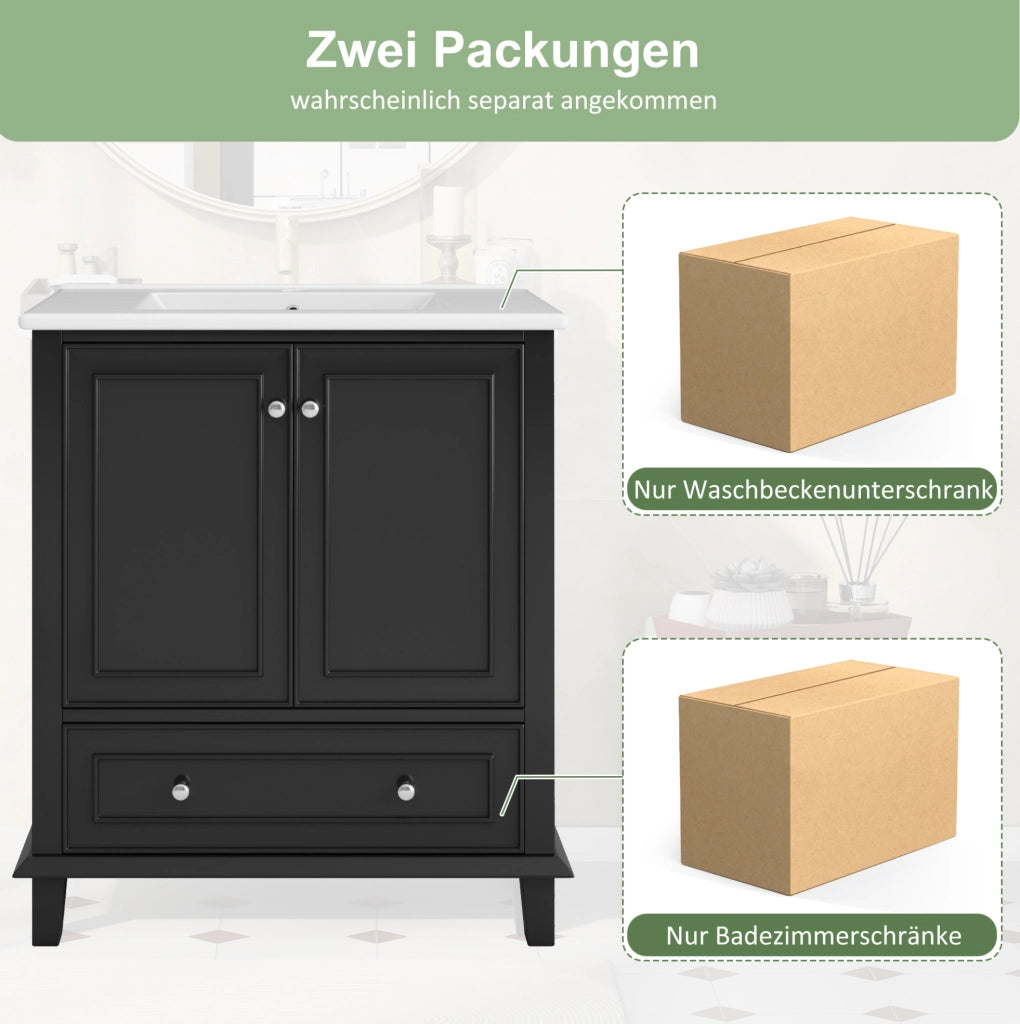 Mobile bagno nero con lavabo in ceramica 76x46x87 cm
