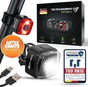 Kit di luci per bicicletta Cube Pro | Funzione di riserva | Conforme a StVZO | Ricaricabile via USB | Impermeabile | Luci LED per bicicletta | Anteriore e Posteriore | Sistema di illuminazione posteriore per bicicletta