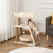 Albero Tiragraffi per Gatti con Lettino e Piattaforma U, 60 x 30 x 76 cm, Colore Naturale