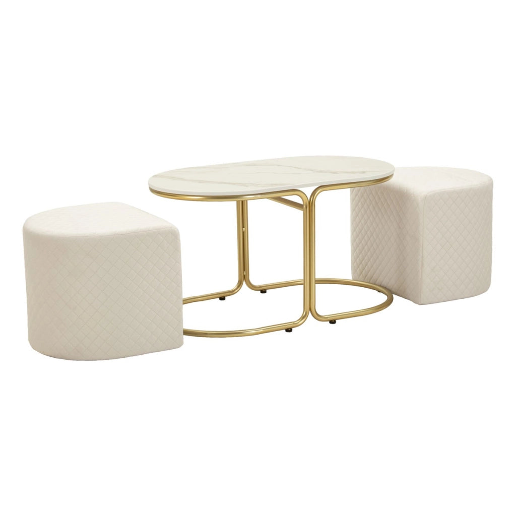 Set tavolo da caffe' con due pouf Relax oro