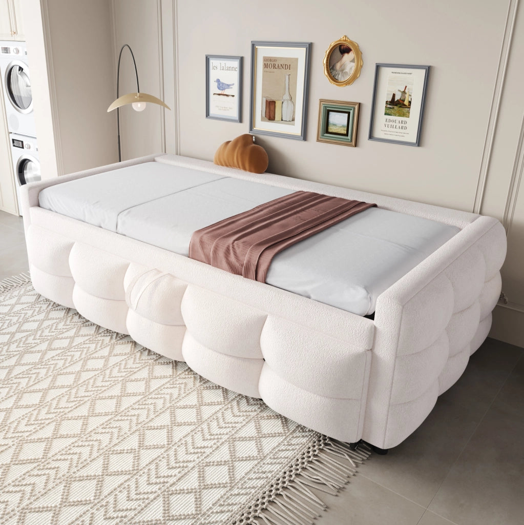 Letto imbottito estraibile 90/180 x 190 cm in teddy beige