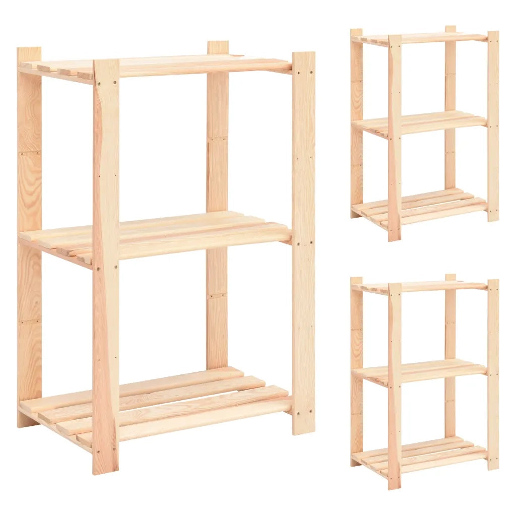 Scaffali a 3 Livelli 3 pz 60x38x90 cm in Massello Pino 150 kg cod mxl 48490
