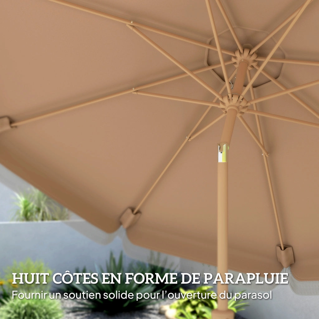 Ombrellone da giardino ¨C zephmum ¨C 266 cm, inclinabile, frange, manovella, kaki