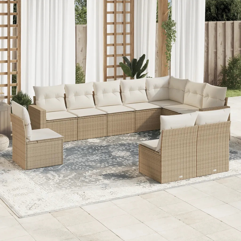Set Divano da Giardino 10 pz con Cuscini Beige in Polyrattan 3251445