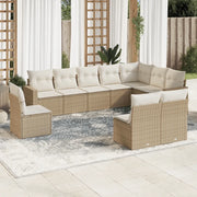 Set Divano da Giardino 10 pz con Cuscini Beige in Polyrattan 3251445