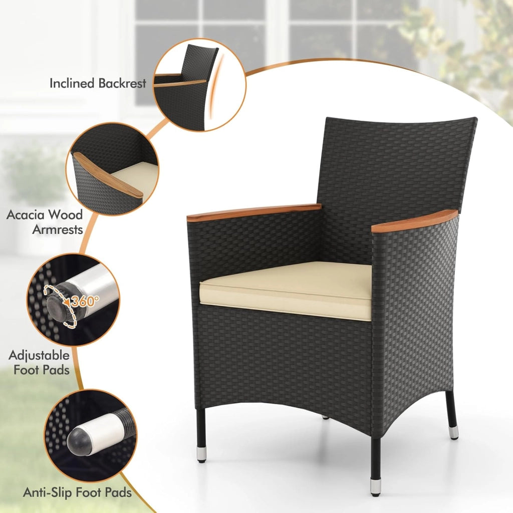 Set di mobili da giardino in rattan, 4 sedie con tavolo, in rattan, per esterni, terrazze, mobili da balcone, set per 4 persone, set da giardino