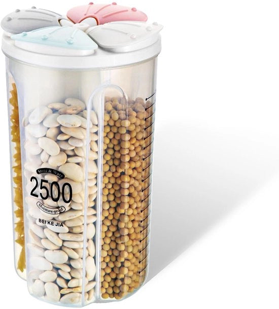 Bewaardozen aereostatiche da 2,5L, contenitori da conservazione a 4 finestre trasparenti, contenitori da cibo a chiusura ermetica BPA-free, contenitori da conservazione aereostatica da cibo (4 finestre 2500ML)