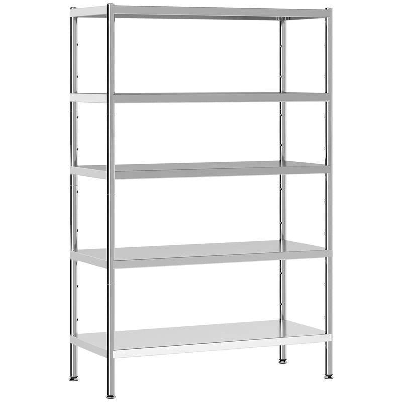 SCAFFALE DA CUCINA A 5 LIVELLI REGOLABILI SU 13 ALTEZZE DIVERSE, IN ACCIAIO INOX, 91X40X139 CM, ARGENTO