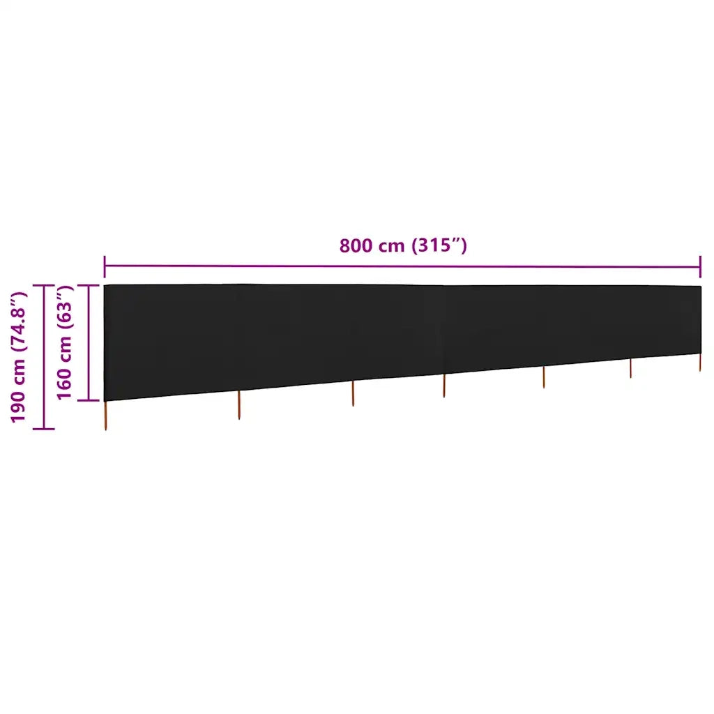 Paravento a 6 Pannelli in Tessuto 800x160 cm Nero CFW7914425