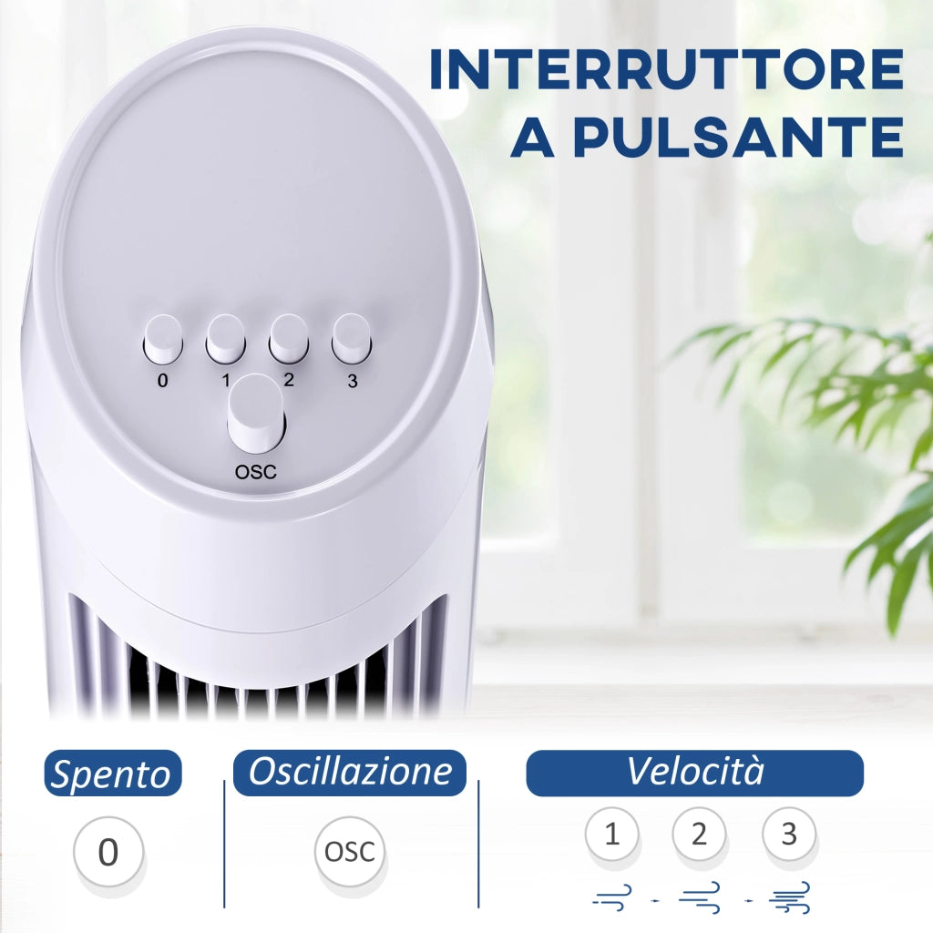Ventilatore a Torre Oscillante da 45W a 3 Velocit¨¤, Ventilatore a Colonna in Plastica ABS, 27x27x75 cm, Bianco