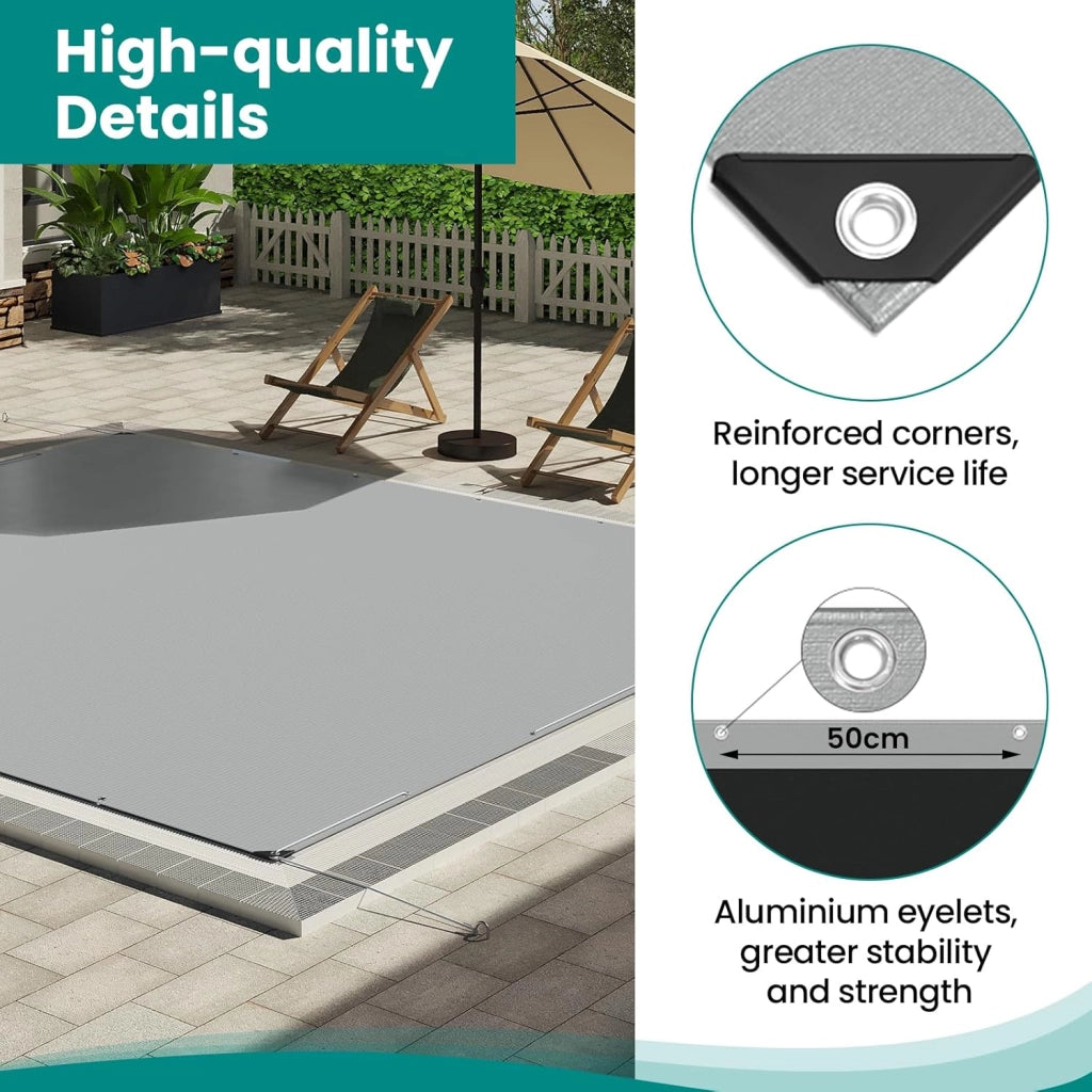 Telone Occhiellato Idrorepellente 5x5 m, Telo di Copertura in PE 280 g/m² con Occhielli, Protezione Anti UV e Antipioggia per Barca, Auto, Piscina, Grigio+Nero