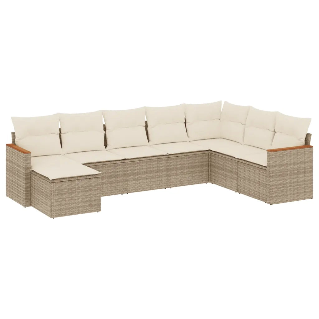 Set Divano da Giardino 8 pz con Cuscini Beige in Polyrattan