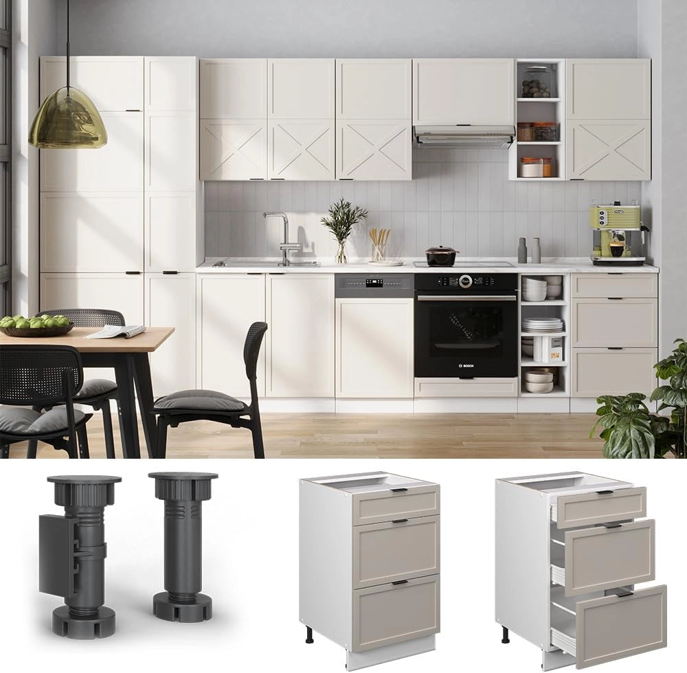 Mobiletto base per cucina Fame-Line, GrigioBeige, 50 cm senza piano di lavoro, per la combinazione con altri moduli della serie Fame-Line