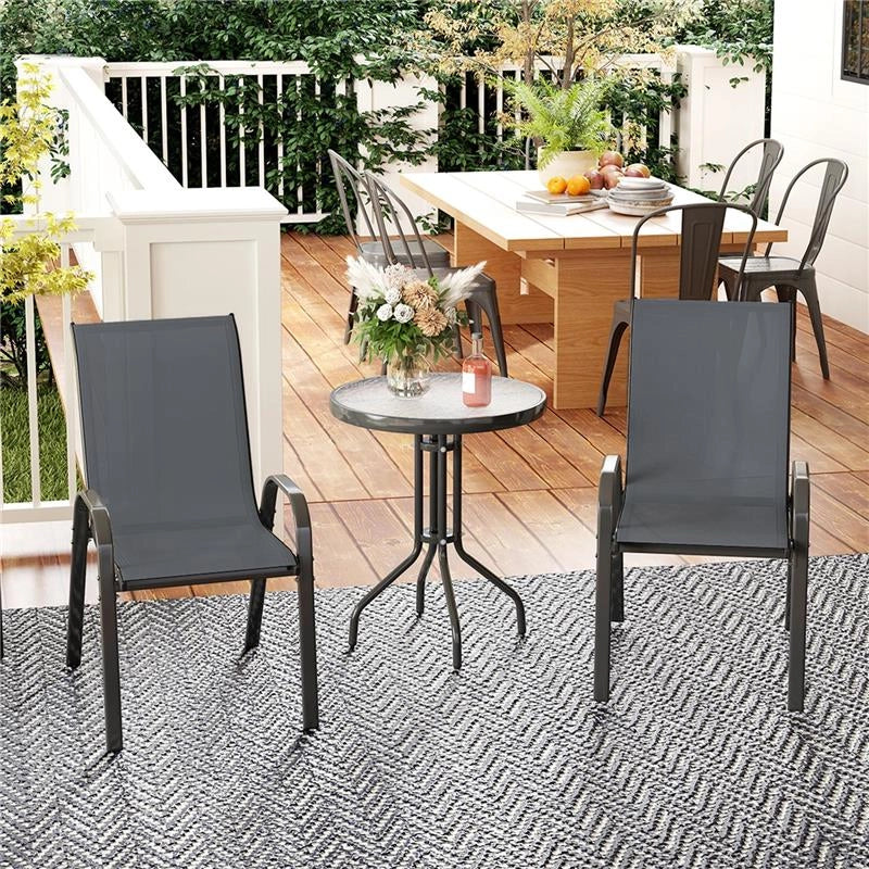 SET DA GIARDINO 3PZ CON 2 SEDIE DA GIARDINO 54X71X93 CM E TAVOLINO ROTONDO 60X71 CM IN ACCIAIO GRIGIO SCURO