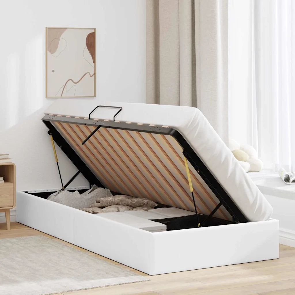 Letto con Contenitore Bianco Puro 100 x 190 cm Similpelle 3369969