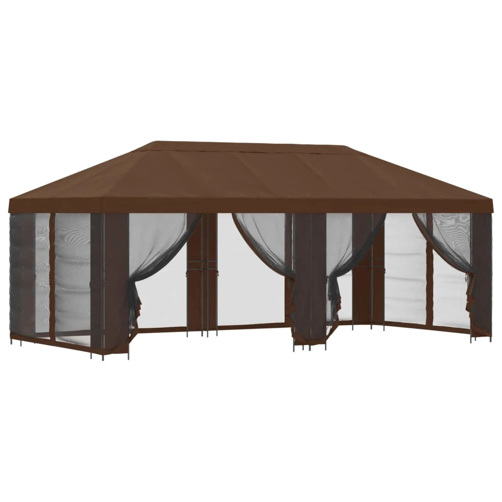 Gazebo con pareti laterali 6 x 3 m Marrone Poliestere e Acciaio