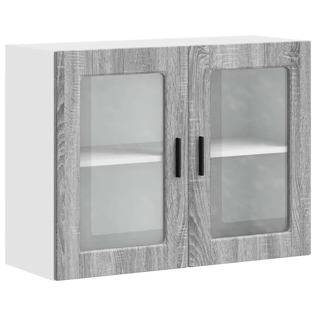Pensile da Cucina con Porta in Vetro-Mobile Cucina da Parete Porto Grigio Sonoma 256058