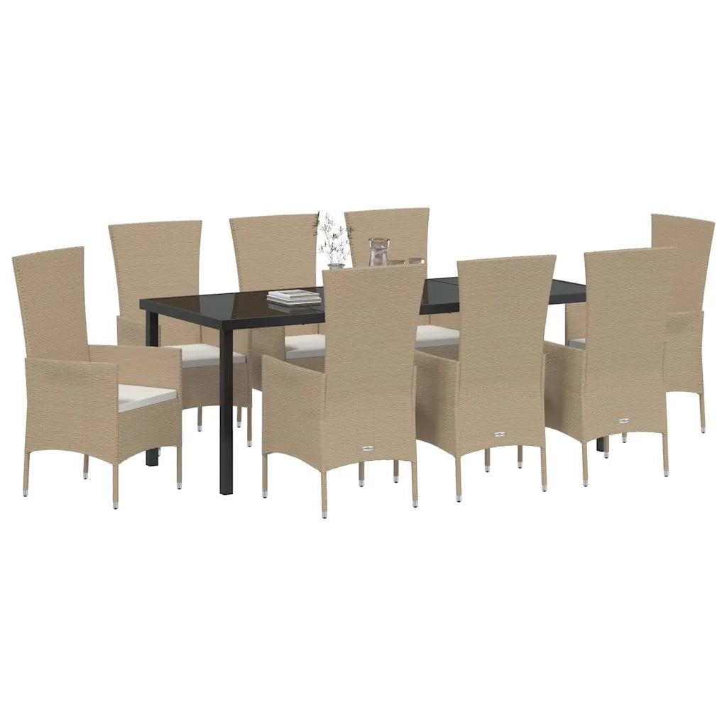 vidaXL Set da Pranzo per Giardino con cuscino 9 pcs Beige polyrattan