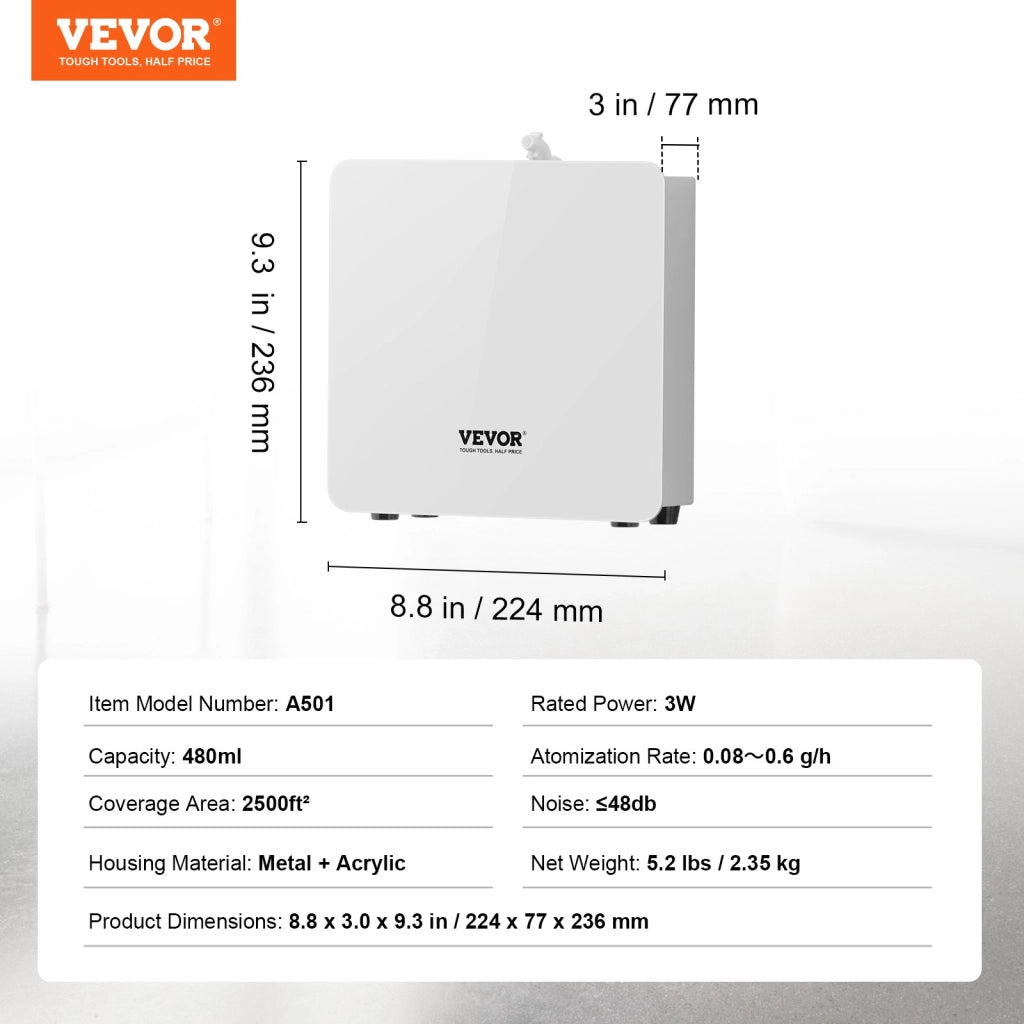 Diffusore di aromi ad aria fredda A501, diffusore oli essenziali Bluetooth 480 ml senza acqua, compatto e regolabile, per casa e ufficio