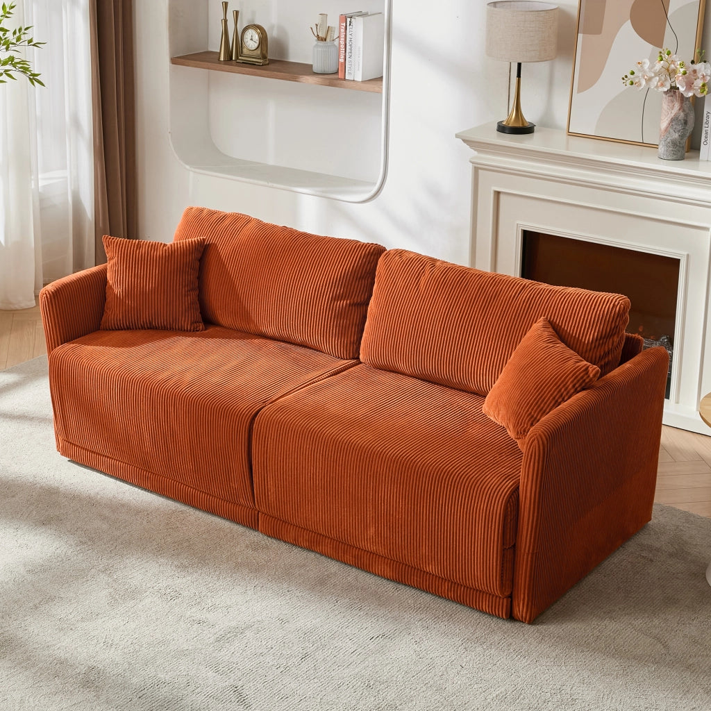 Divano letto multifunzionale in velluto a coste con seduta imbottita e struttura in metallo arancione 182 × 88 × 84 cm