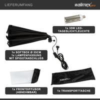 Softbox ottagonale Octabox 55 cm, Modificatore di luce con LED da 35 W e diffusore, luce diurna 5000 K, per illuminazione studio fotografico