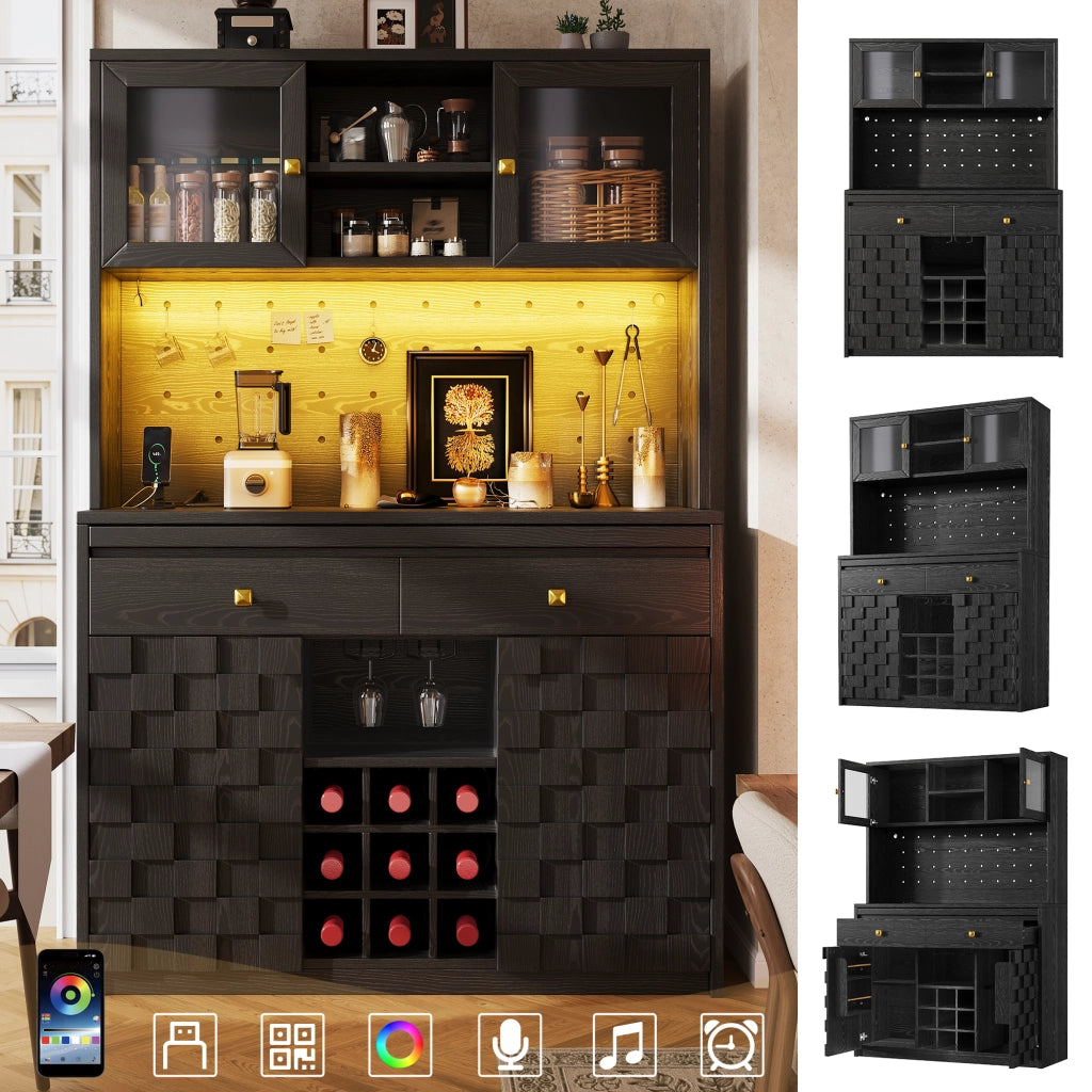 Colonna da cucina con 2 porte; LED RGB e USB - per cucina - in MDF e acrilico - 120×40×178 cm - nero