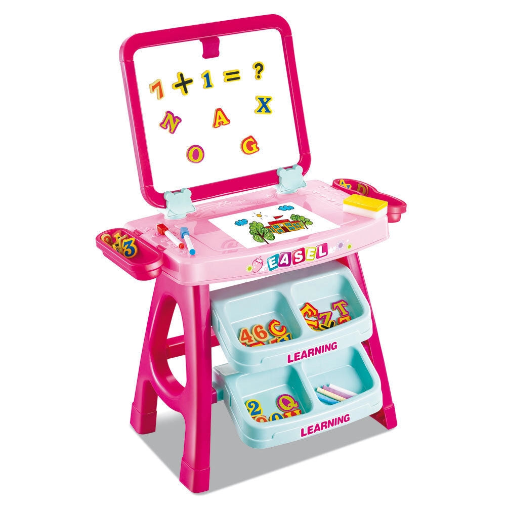 Set Lavagna Con Piano Disegno e Cavalletto Fucsia Con Accessori Numeri e Lettere