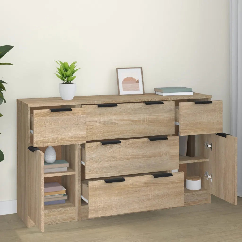 Set di Credenze 3 pz | Madia | Buffet da pranzo | Armadio da pranzo Rovere Sonoma in Legno Multistrato