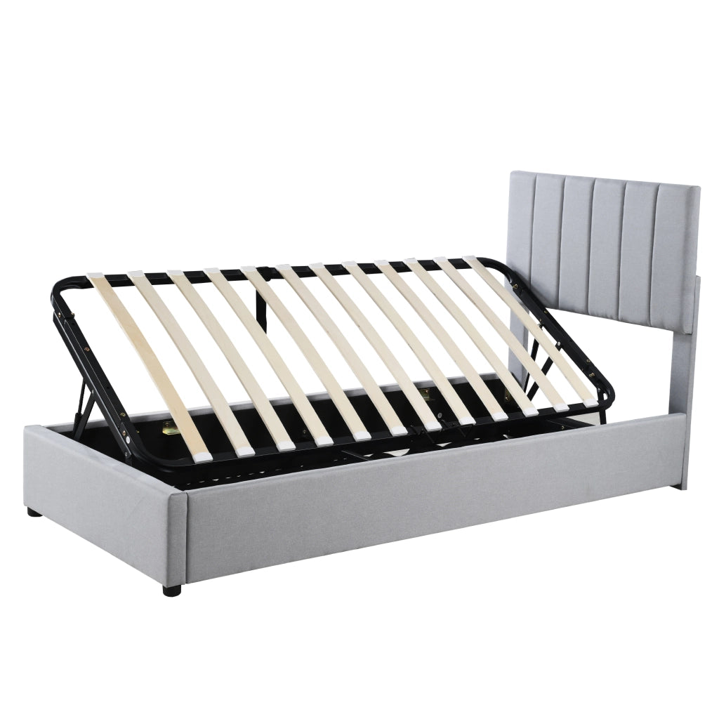Letto Contenitore per Bambini Letto Singolo con Vano Contenitore e Testiera Regolabile 90×200 cm; senza Materasso; Grigio