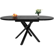 Tavolo Rotondo Allungabile Effetto Marmo ¨C Xylo ¨C Piano 100/140 cm, Telaio Metallo Nero