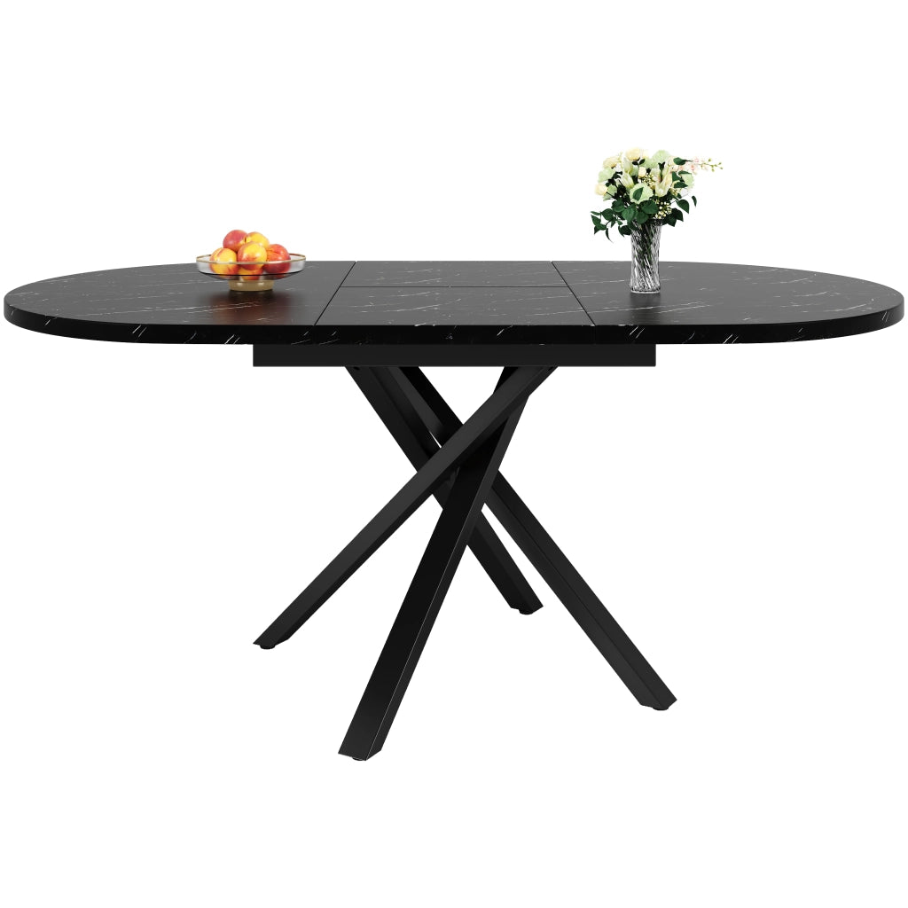 Tavolo Rotondo Allungabile Effetto Marmo ¨C Xylo ¨C Piano 100/140 cm, Telaio Metallo Nero