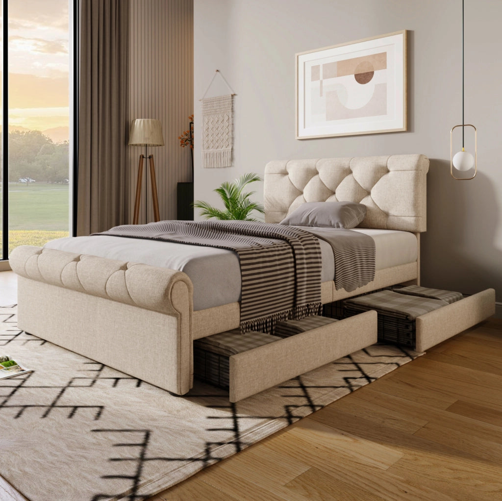 Letto singolo 90x200 con 2 cassetti, testiera regolabile e materasso H3