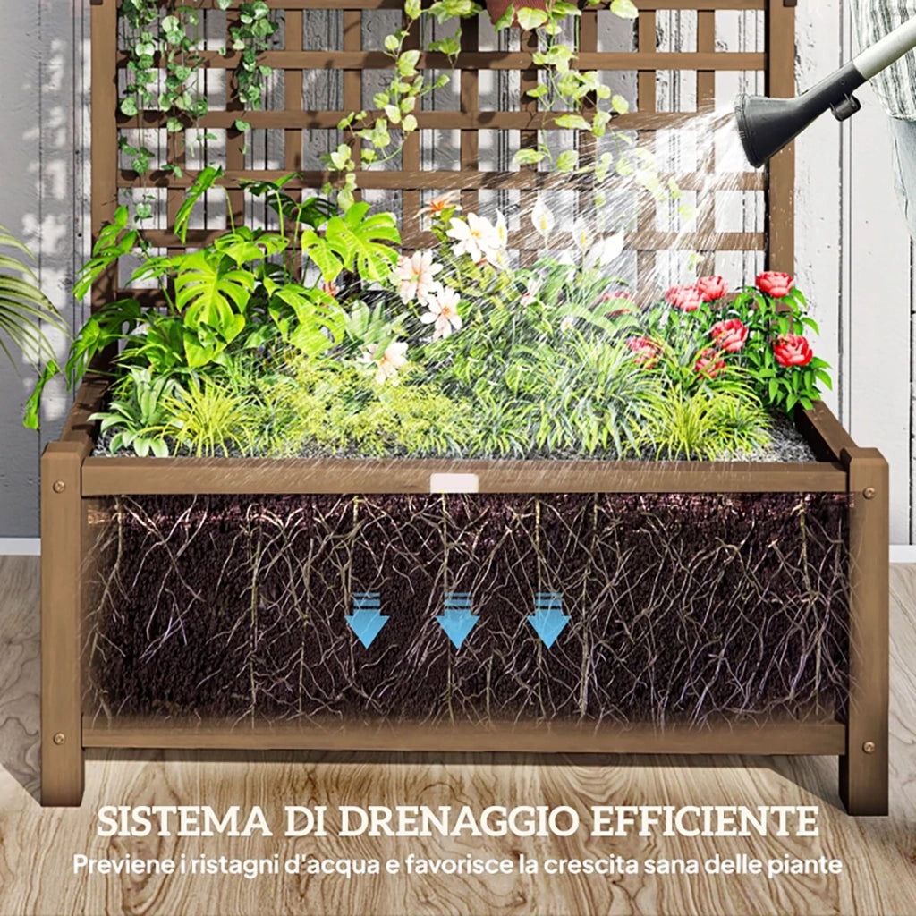 Fioriera da Giardino con Traliccio per Piante Rampicanti 90x45x183 cm in Legno di Abete Marrone