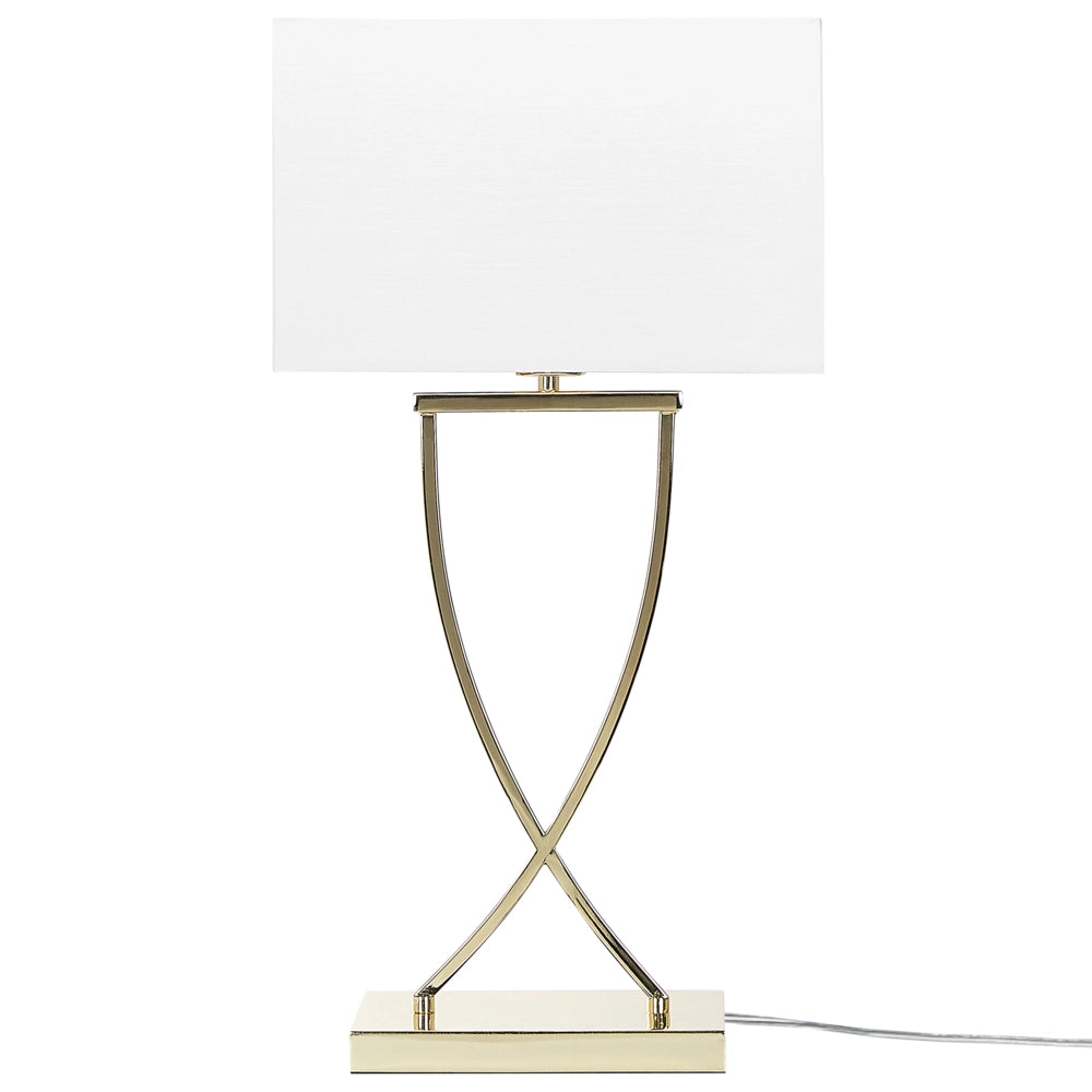 Lampada da Tavolo Metallo dorato Bianco Paralume paralume in policotone Rettangolare 62H cm Soggiorno Moderno