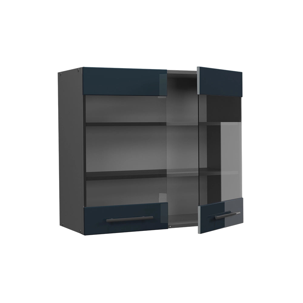 Vicco Mobile da cucina in vetro Blu scuro lucido 80 cm