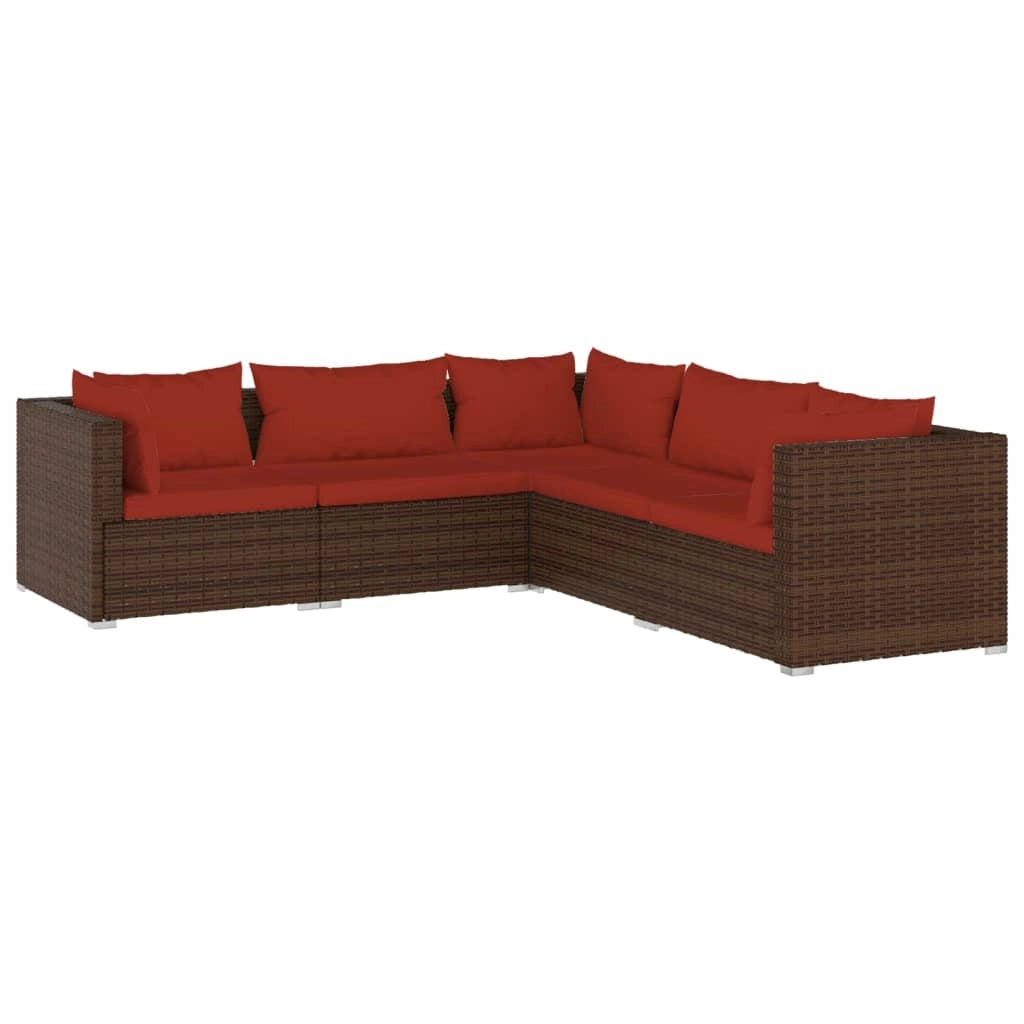 Set di mobili da giardino mobili da esterno 5 pezzi con cuscini resina intrecciata marrone 02_0016468