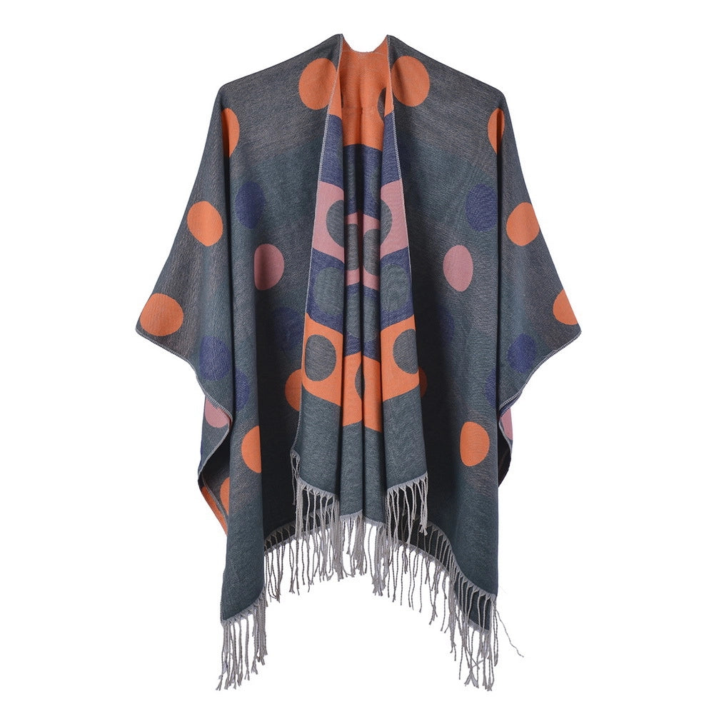 Mantella/scialle da donna autunnale in cashmere con nappe e spacco, stile coreano, graziosa sciarpa/mantella