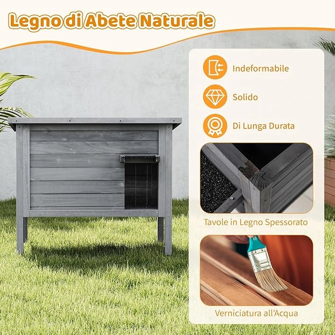 Cuccia Gatto Esterno Inverno 88 x 55 x 71 cm, Casetta Gatti Calda in Legno con Isolamento in Schiuma, Tetto Apribile in Asphalt e Porta, Rifugio termica per Gatti Multipli (Grigio)