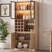 Mobile contenitore con ante in vetro e illuminazione LED 180 cm; in MDF naturale