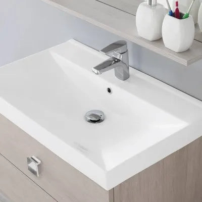 Mobile bagno sospeso 75x51 cm rovere chiaro con due cassetti completo di lavabo specchio e mensola Bravo