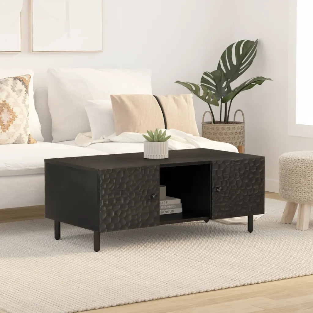 Tavolino da Salotto Nero 100x54x40cm in Legno Massello di Mango
